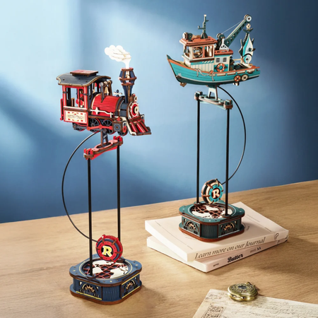 Lucky Trawler – 3D puzzle ROKR, rybářský kutr s hrací skříňkou na výkyvném stojanu