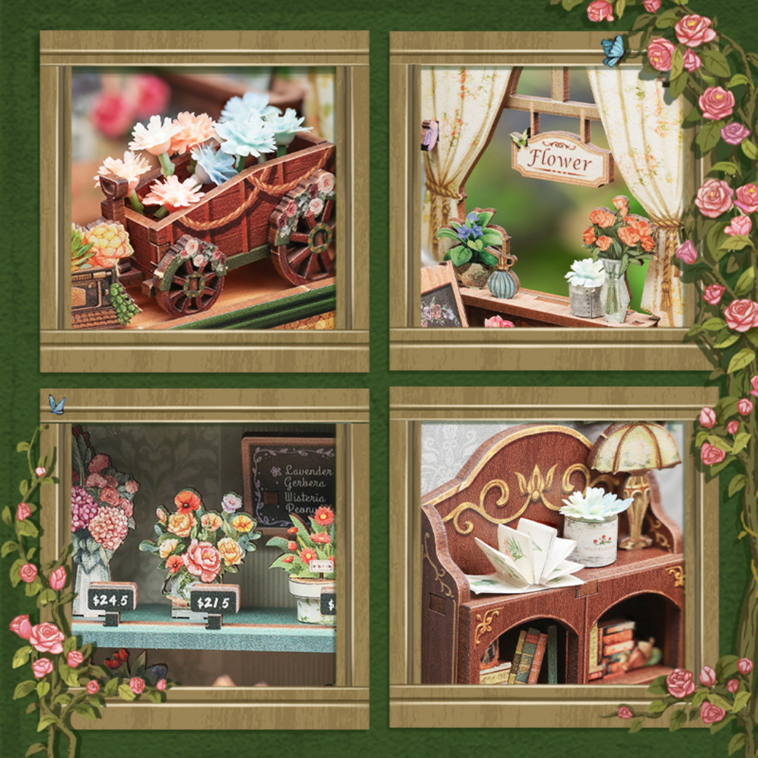 Útulný koutek mezi knihami – DIY Miniaturní dům - Blossom Florist I Cutebee