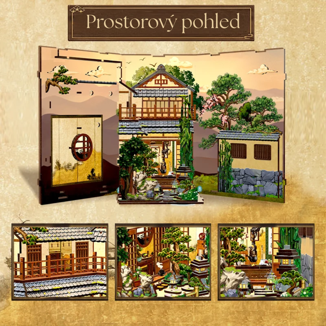 Zeleň, kámen a dřevo – Serene Courtyard – DIY Book Nook CuteBee | 3D puzzle Dárek