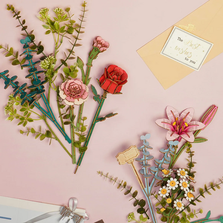 Flower Basket – 3D puzzle Robotime, kytice, která nikdy nezvadne