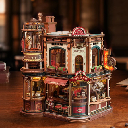 Dream Coffee Factory – 3D puzzle Rolife, kavárna s LED (593 dílků)