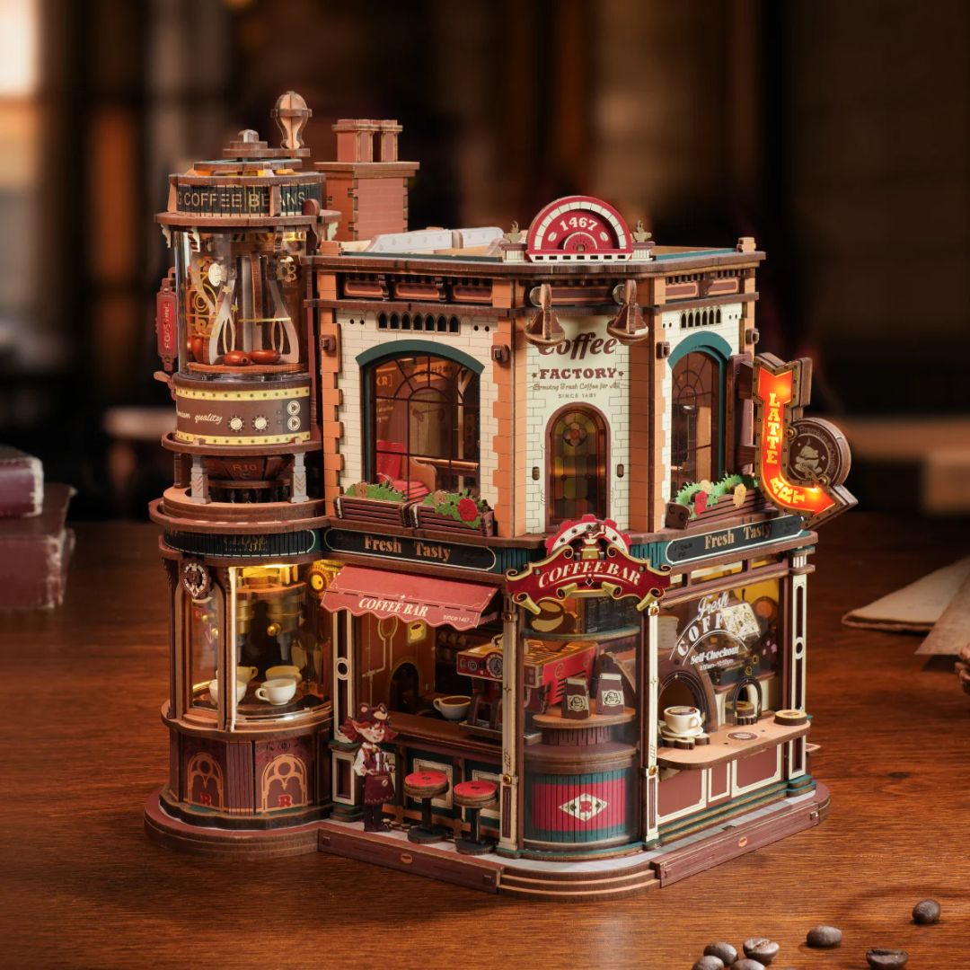 Dream Coffee Factory – 3D puzzle Rolife, kavárna s LED (593 dílků)