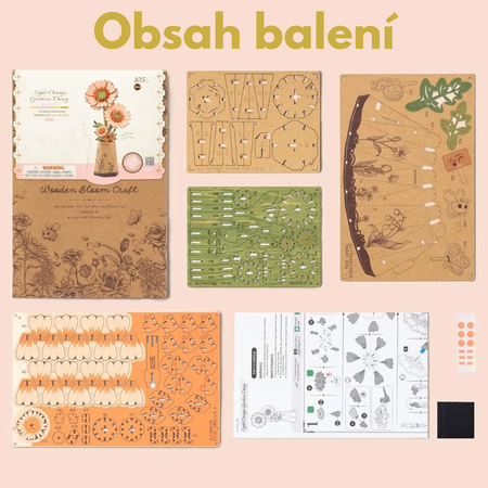 Oranžová gerbera – 3D puzzle Rowood, dřevěná květina DIY