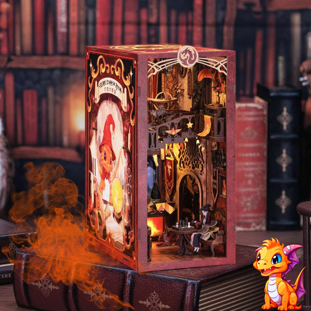 DIY Book Nook -  Flame Dragon | Cutebee 3D Mini dům – LED osvětlení po setmění