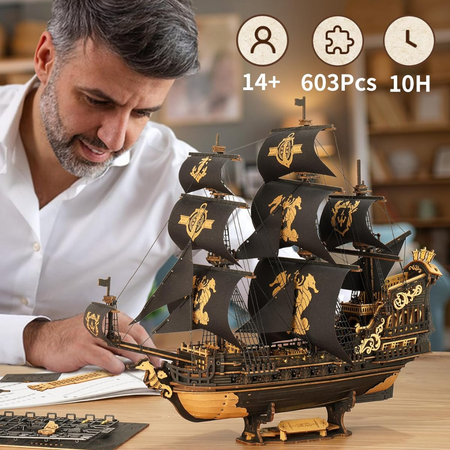 Dřevěná sada Puzzle 3D - Pirátská loď | Rokr gift dřevěné puzzle