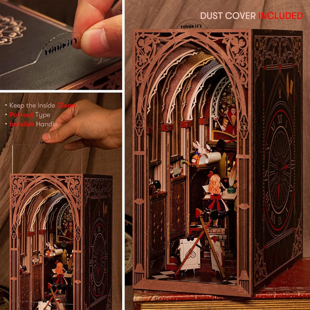 Hodiny klidné montáže – DIY Book Nook - Alenka v říši divů Alice's Evidence | MiniCity