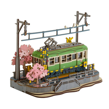 Sakura Journey – 3D puzzle Robotime, tramvaj mezi rozkvetlými třešněmi (223 dílků)