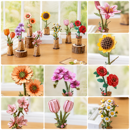 Oranžová gerbera – 3D puzzle Rowood, dřevěná květina DIY