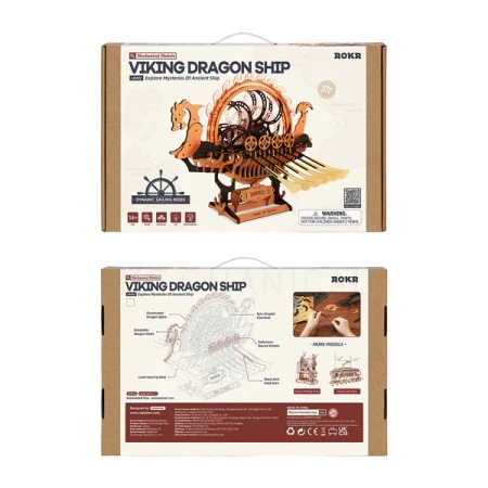 Dřevěná sada Puzzle 3D - Vikingská loď | ROKR dřevěné puzzle dárek