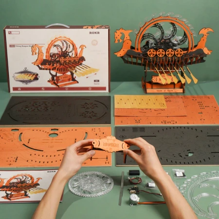 Dřevěná sada Puzzle 3D - Vikingská loď | ROKR dřevěné puzzle dárek
