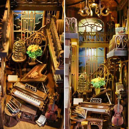 DIY Book Nook - Pianista a slavík Pianist with Nightingale | MiniCity