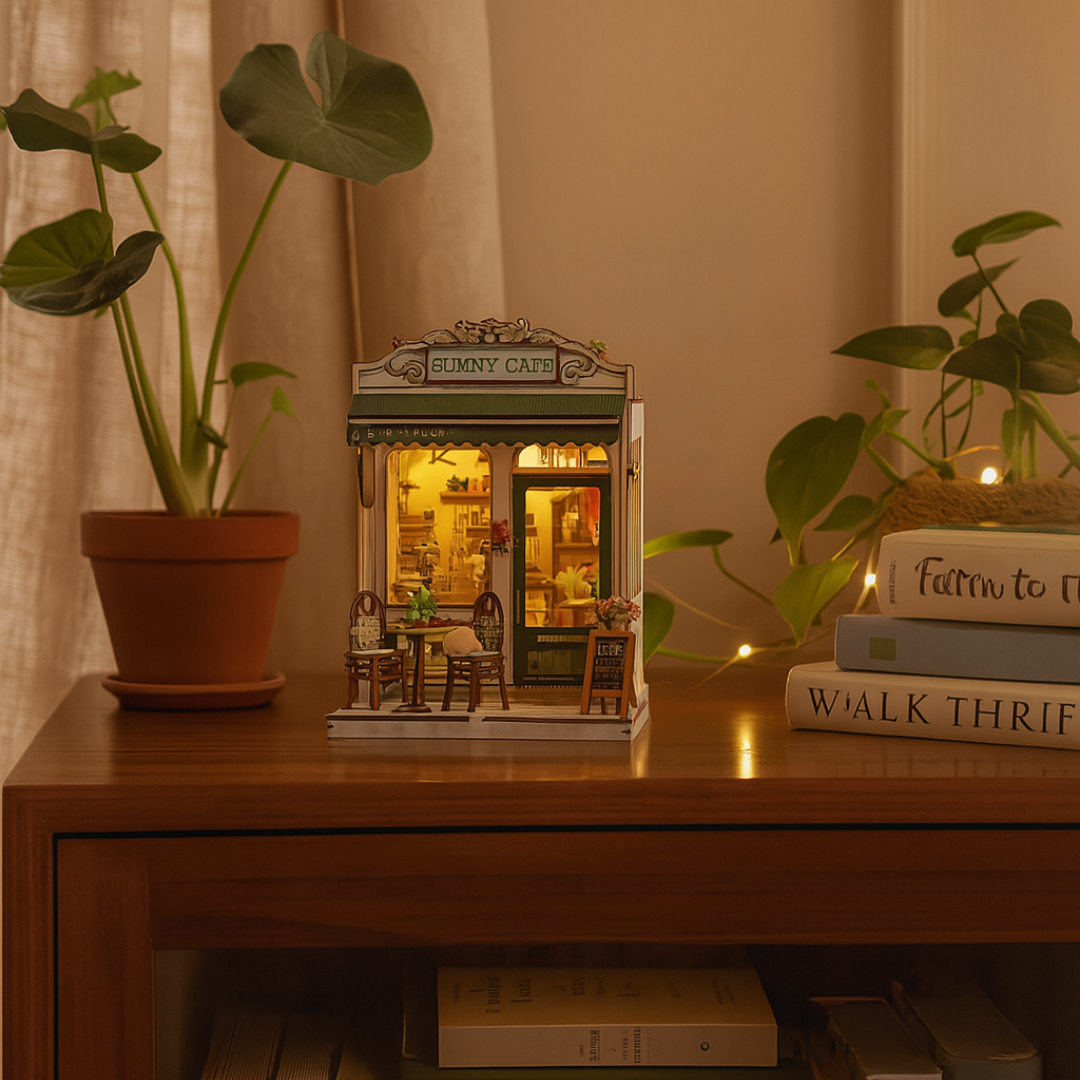 DIY Book Nook - Slunečná kavárna | Cutebee – LED osvětlení po setmění