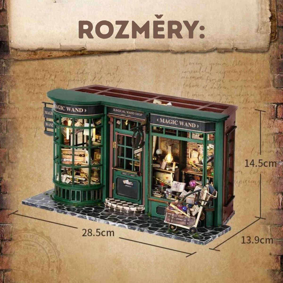 DIY miniaturální domeček - Miniature Magic DIY Shop | Cutebee Puzzle 3D – rozměry modelu