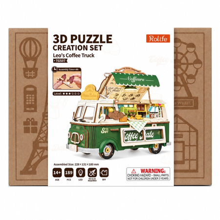Coffee Truck Leo's – 3D puzzle Rolife, pojízdná kavárna s LED