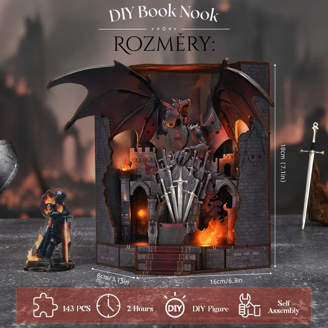 DIY Book Nook - Throne of Blades | Minicity Miniature House – LED osvětlení po setmění