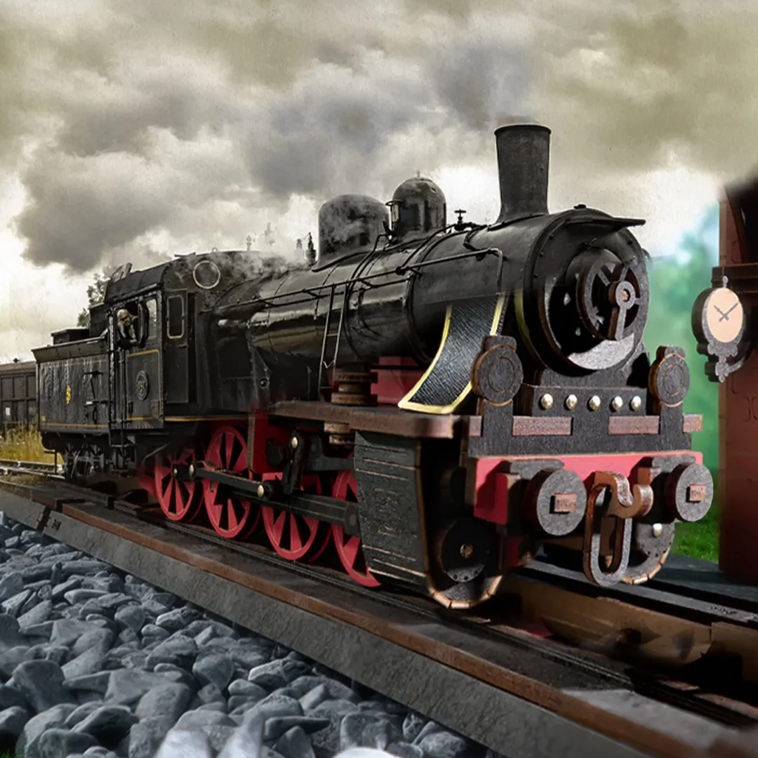 Kompletní scéna s nástupištěm – Steam Journey – 3D puzzle Robotime, parní lokomotiva (405 dílků)
