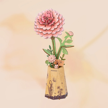 Pink Dahlia – 3D puzzle Robotime, dřevěná jiřinka ve váze