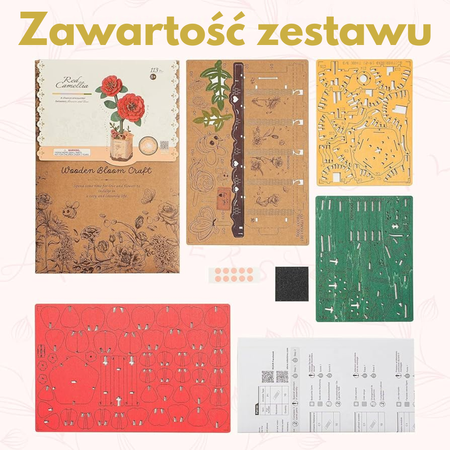 Dřevěná sada Puzzle 3D - Červený karafiát | Robotime