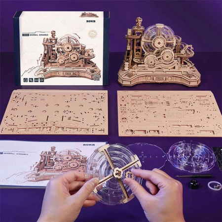 Dřevěná kuličková dráha 3D puzzle Gear Ball Challenge | ROKR