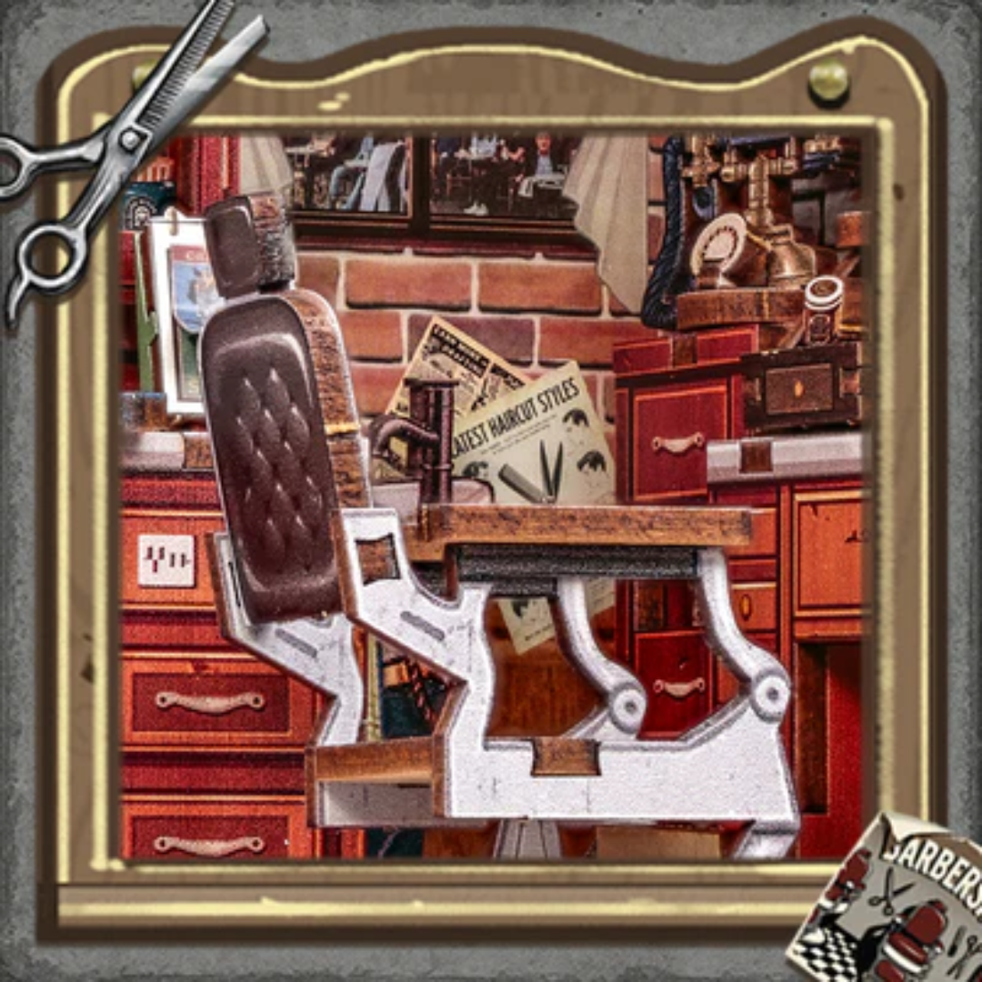 Křesla, zrcadla a recepce – DIY Book Nook - John's Hair Salon | Cutebee Puzzle 3D