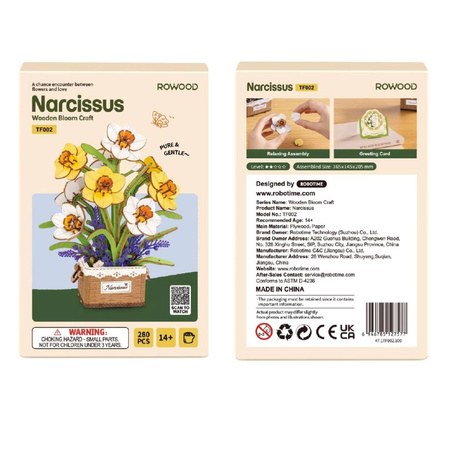 Kytice narcisů – 3D puzzle Rowood, dřevěná, neuvadne