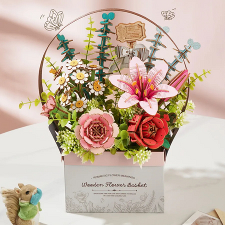Flower Basket – 3D puzzle Robotime, kytice, která nikdy nezvadne