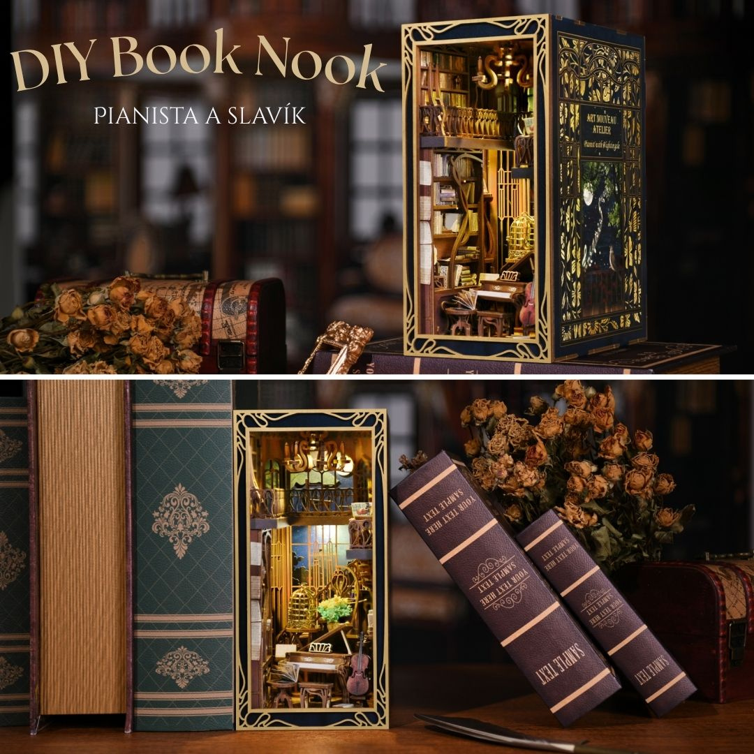 DIY Book Nook - Pianista a slavík Pianist with Nightingale | MiniCity – nápad na dárek