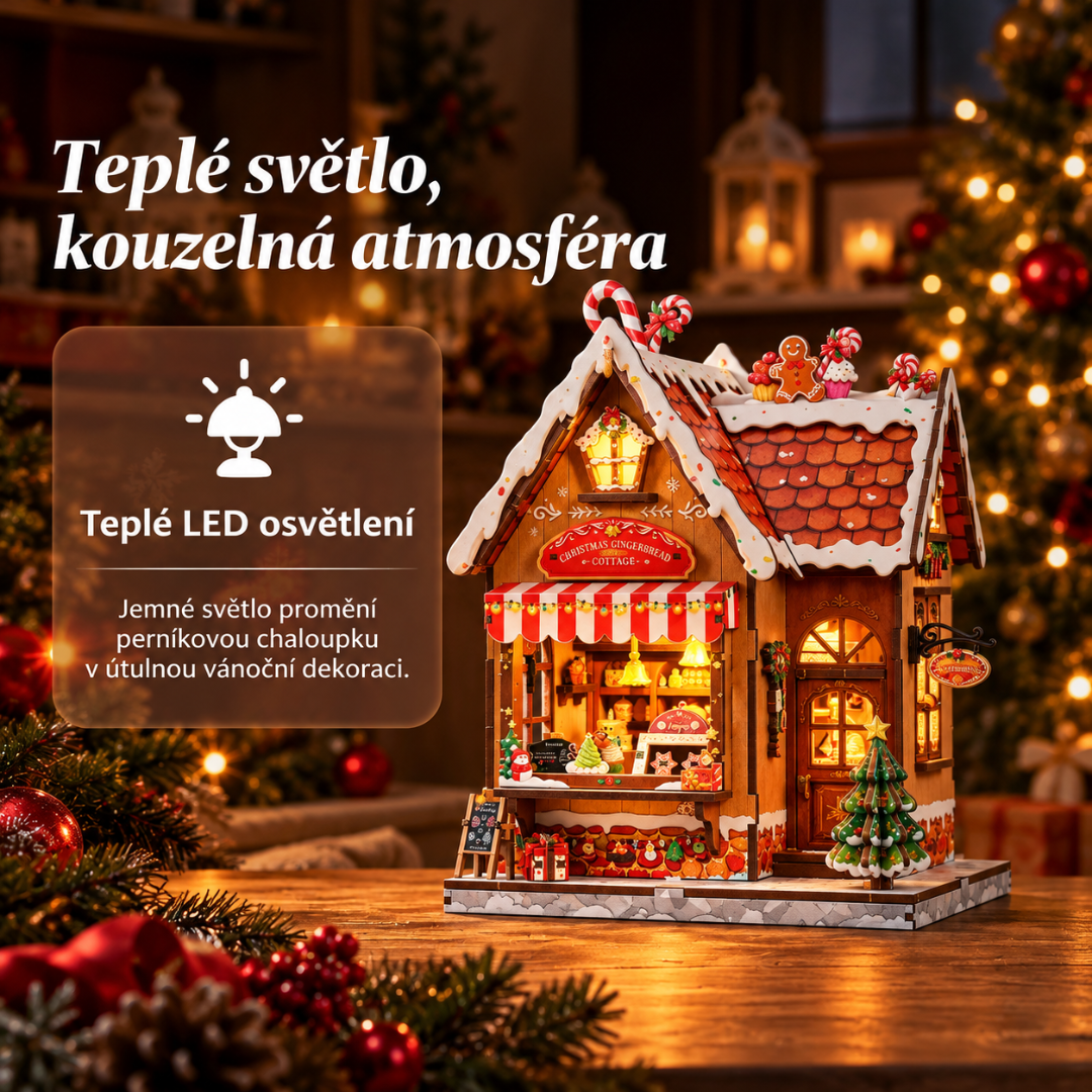 Vánoční perníková chaloupka – DIY miniaturní domeček s LED | CuteBee – LED osvětlení po setmění