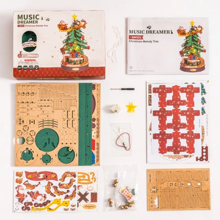 Dřevěná sada Puzzle 3D - Vánoční stromek (hrací skříňka) | Rolife