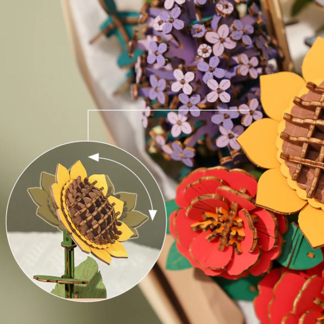 Přírodní dřevěná struktura – Dřevěná sada Puzzle 3D - Slunečnice | Rowood