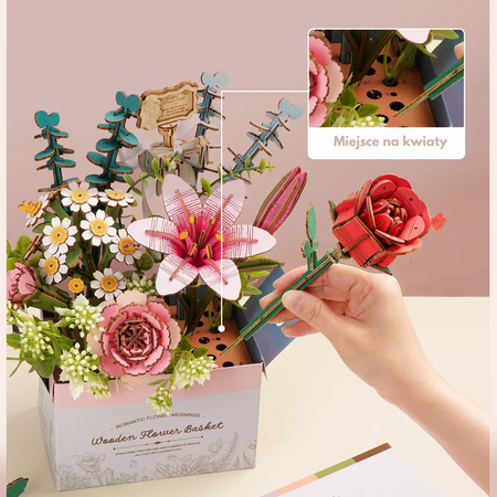Flower Basket – 3D puzzle Robotime, kytice, která nikdy nezvadne