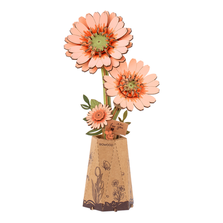 Oranžová gerbera – 3D puzzle Rowood, dřevěná květina DIY