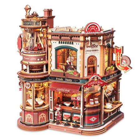Dream Coffee Factory – 3D puzzle Rolife, kavárna s LED (593 dílků)