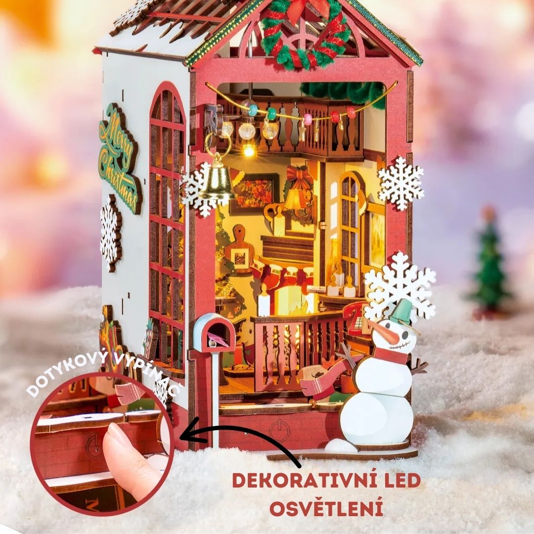 DIY Book Nook - Christmas Indoor Scene | Rolife 3D puzzle – LED osvětlení po setmění