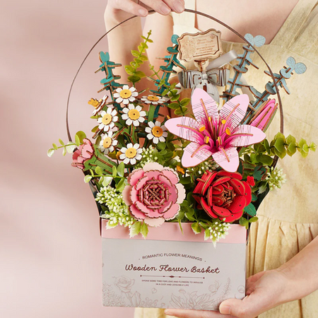 Flower Basket – 3D puzzle Robotime, kytice, která nikdy nezvadne