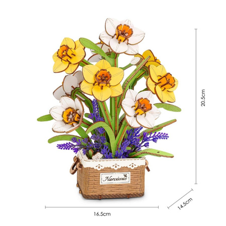 Kytice narcisů – 3D puzzle Rowood, dřevěná, neuvadne