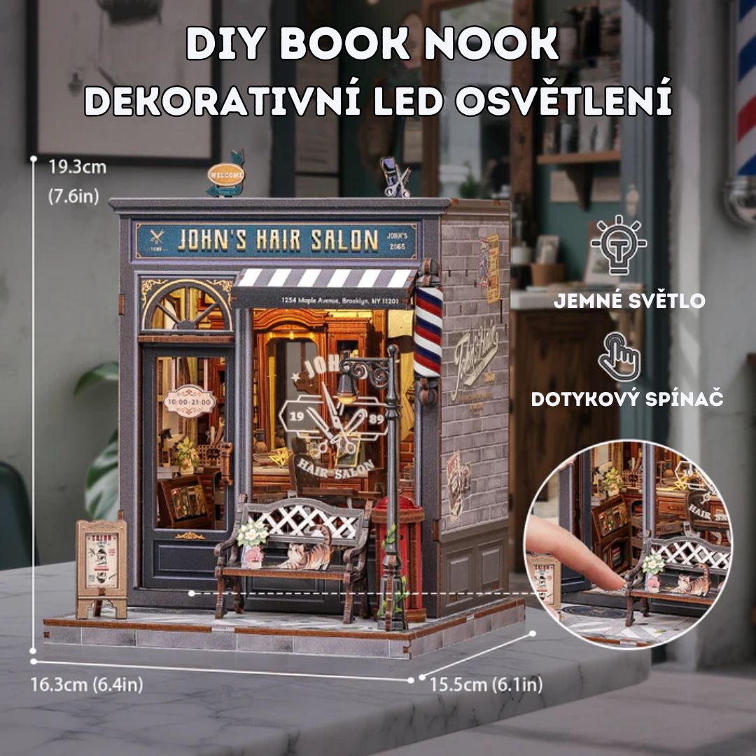 DIY Book Nook - John's Hair Salon | Cutebee Puzzle 3D – rozměry modelu