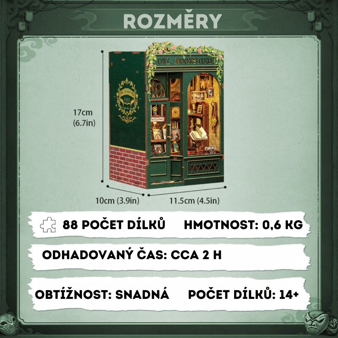 DIY Book Nook - Owl Bookstore | Miniaturní dům Cutebee – rozměry modelu