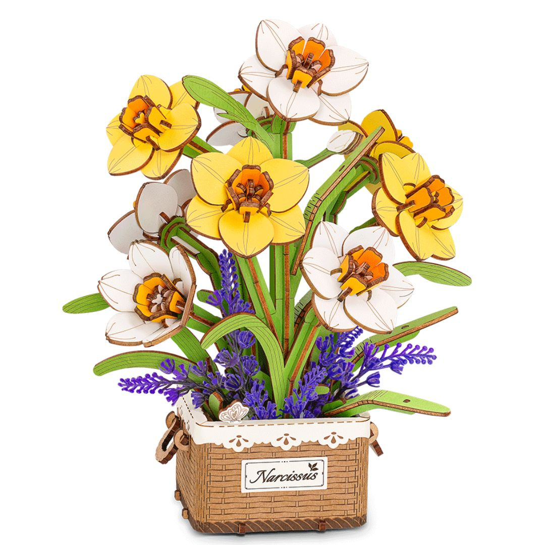 Kytice narcisů – 3D puzzle Rowood, dřevěná, neuvadne