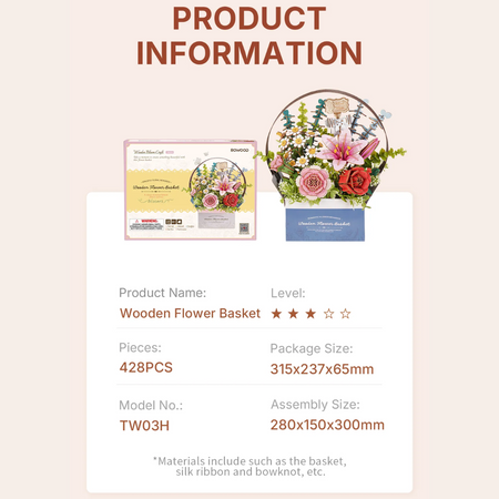 Flower Basket – 3D puzzle Robotime, kytice, která nikdy nezvadne