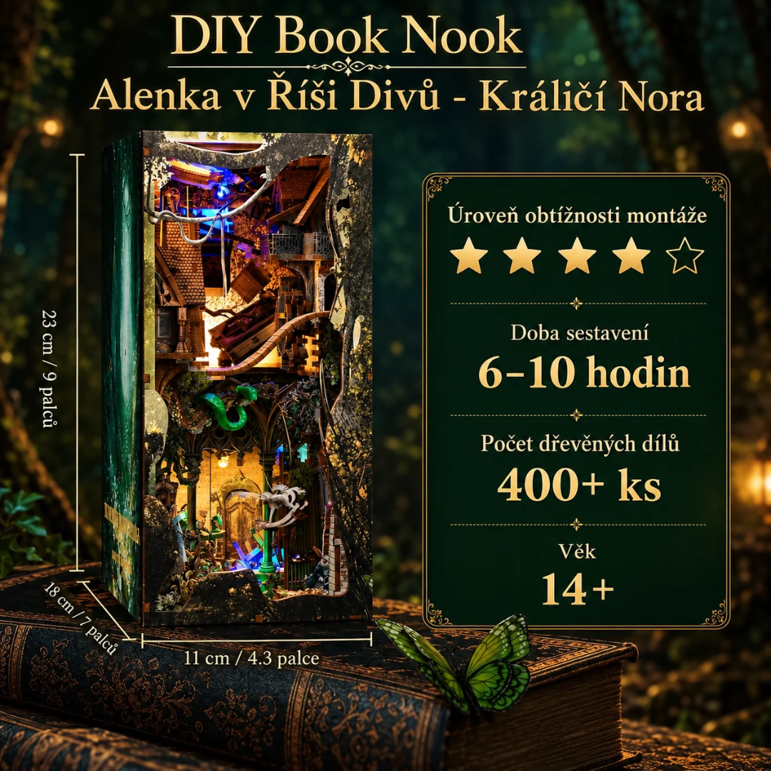DIY Book Nook - Králičí nora (Alenka v říši divů) | MiniCity – rozměry modelu
