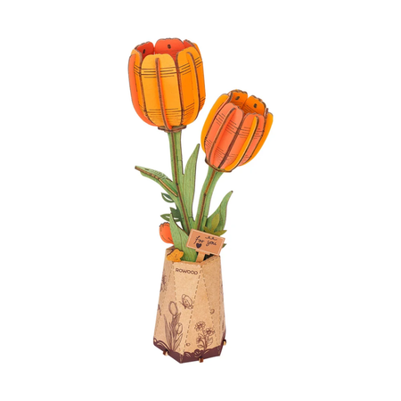 Orange Tulip – 3D puzzle Robotime, kytice tulipánů ve váze