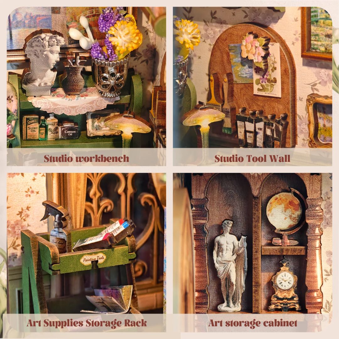 Zlatá hodinka za oknem – DIY Book Nook - Monet's Studio