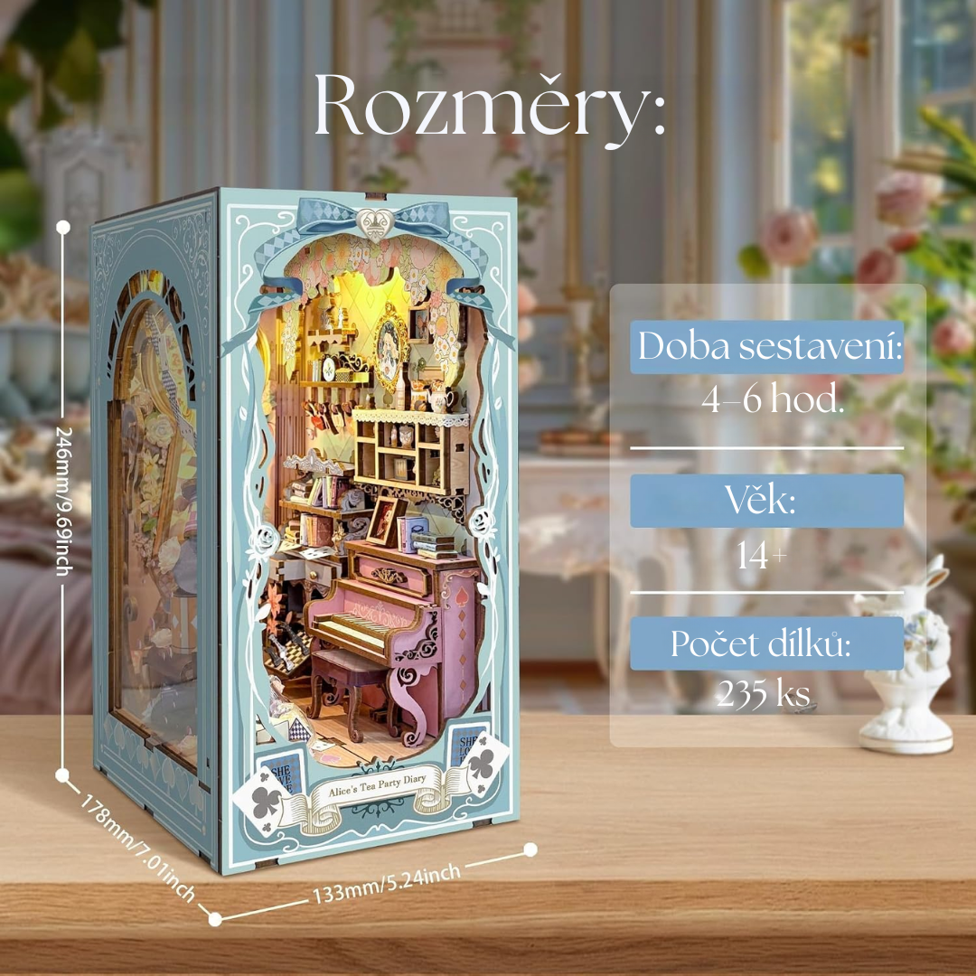 Alice's Tea Party Diary – DIY Book Nook Joincon | 3D puzzle Dárek – rozměry modelu