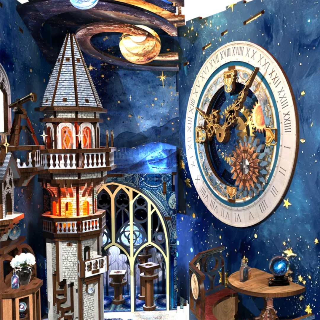 Astronomické hodiny a planety – Stellar Castle – DIY Book Nook Minicity | 3D puzzle Dárek