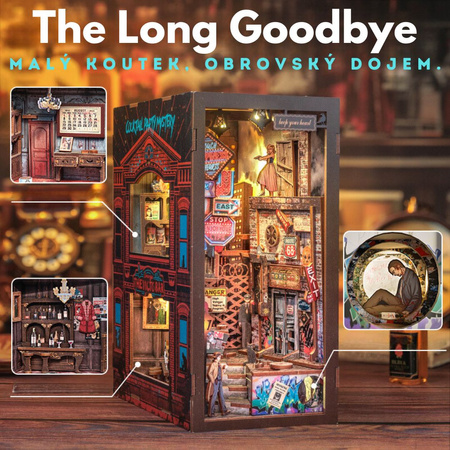 The Long Goodbye – zbliżenie detali Book Nook, miniaturowy domek puzzle 3D