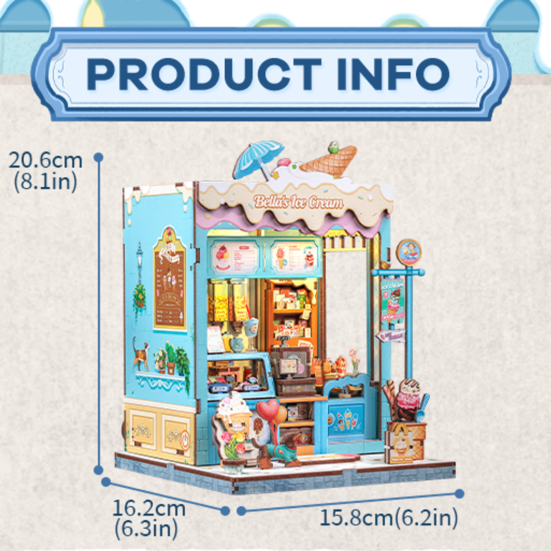 DIY Book Nook - Bella's Ice Cream | Cutebee – rozměry modelu