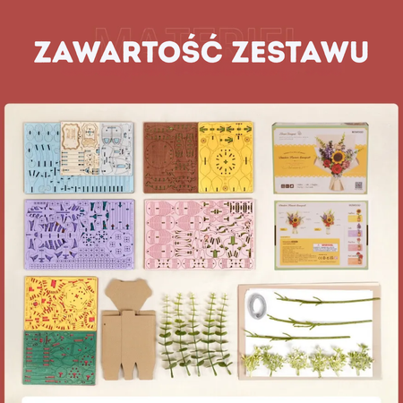 Dřevěné Puzzle 3D květinové kytice | Model DIY Robotime