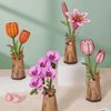 Pink Tulip – 3D puzzle Robotime, dřevěná kytice s hrací skříňkou