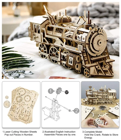 Dřevěná stavebnice Puzzle 3d - Lokomotiva | Robotime ROKR